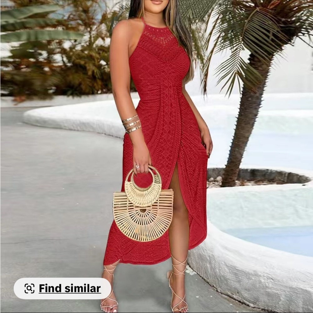 Amazon Essentials Red Crochet Midi Dress